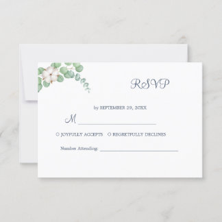 Rustikale Grüne Eukalyptus Sommerhochzeit. RSVP Karte
