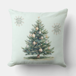 Rustikale grüne Goldcreme Weihnachtsbaum Schneeflo Kissen
