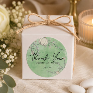 Rustikale grüne Herbst-Kürbis-Hochzeit Runder Aufkleber