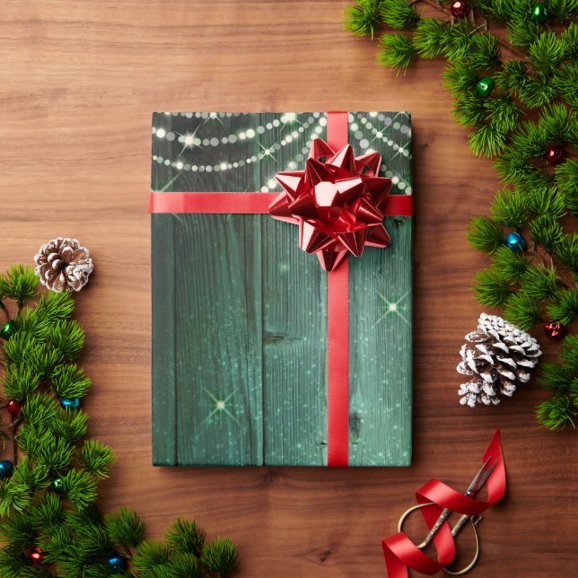 Rustikale grüne Lichter Sparkle Weihnachten Geschenkpapier (Feiertagsgeschenk)