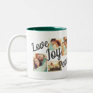 Rustikale Grüne Liebe Freude Frieden Schrift Feier Zweifarbige Tasse