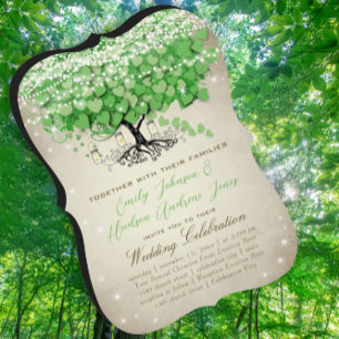 Rustikale grüne Mason-Jar-Herz-Blatt-Baum-Hochzeit Einladung