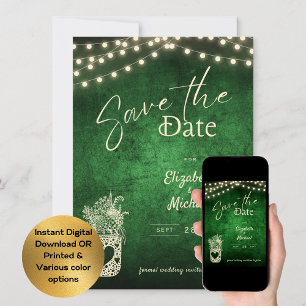 Rustikale grüne Mason Jar Save the Date Digitaldru Einladung