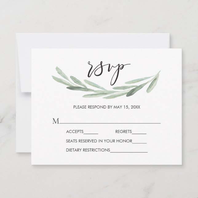 Rustikale grüne Olivenzweig Einfache Hochzeit RSVP (Vorderseite)