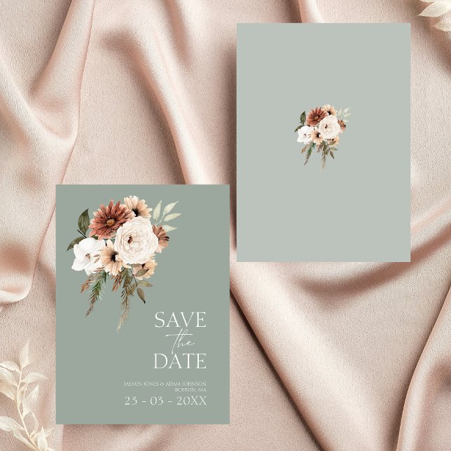 Rustikale grüne Pfirsichblütenhochzeit rettet das  (Rustic Green Peach Floral Wedding Save the Date)