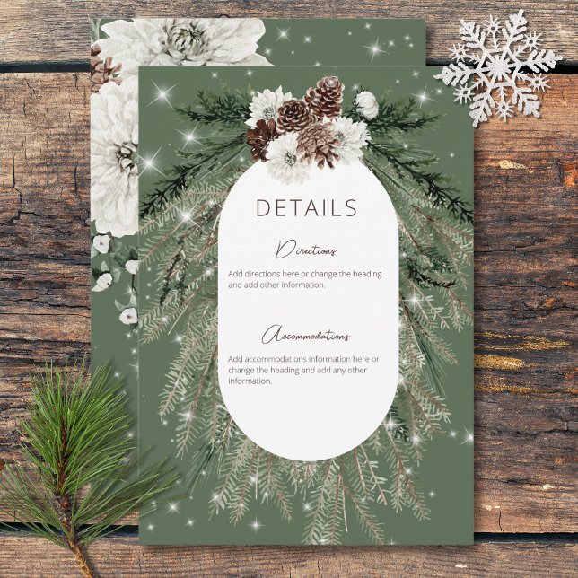 Rustikale Grüne Pine Winter Sparkone Details Begleitkarte (Rustic Green Pine Winter Sparkle Details Enclosure Card)