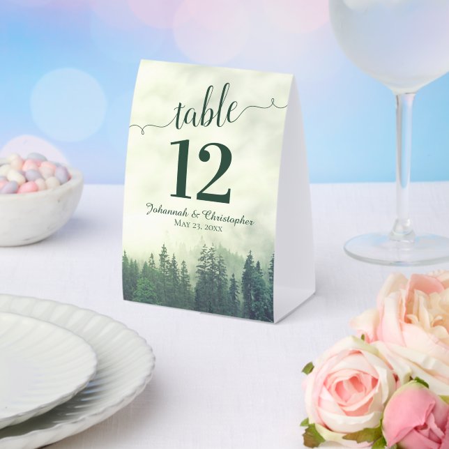 Rustikale Grüne Pinienbäume Hochzeit Tischnummer Tischaufsteller (In Situ (Hochzeit))