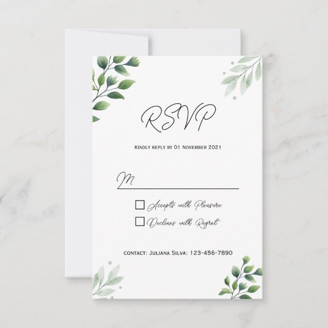 Rustikale Grüne RSVP Karte Einladung (Vorderseite)