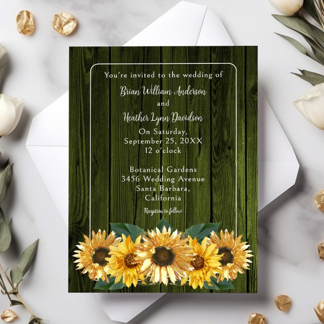 Rustikale grüne Sonnenblume Einladung (Green Rustic Sunflower Wedding Invitation)