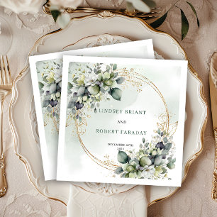 Rustikale grüne und goldene Blumen-Hochzeitsservie Serviette