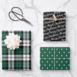 Rustikale grüne und schwarze Uhr Kariert frohe Wei Geschenkpapier Set