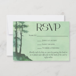 Rustikale grüne Wasserfarben Pinienbäume QR Code H RSVP Karte