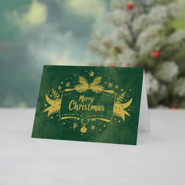 Rustikale grüne Weihnachtskarte mit Goldfolientext (Feiertag In Situ)