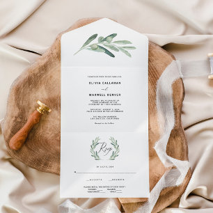 Rustikale Grünoliv-Hochzeit  All In One Einladung