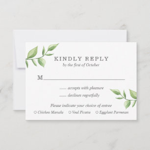 Rustikale Grünpflanzen Abendessen Hochzeit RSVP Karte