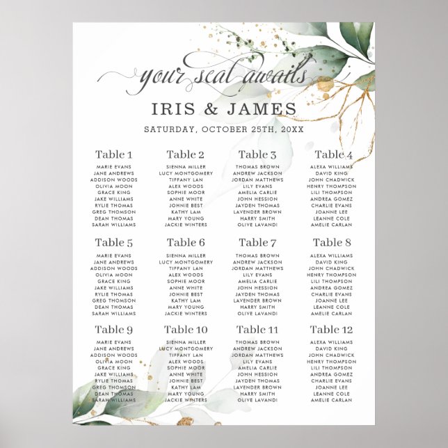 Rustikale Grünpflanzen Blätter Gold Hochzeitskarte Poster (Vorne)