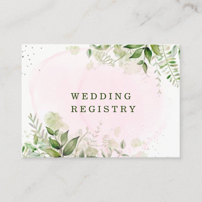 Rustikale Grünpflanzen Blush Pink Airy Wedding Reg Visitenkarte (Vorderseite)