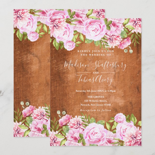 Rustikale Grünpflanzen Blush Pink Peony Wedding Einladung (Vorne/Hinten)