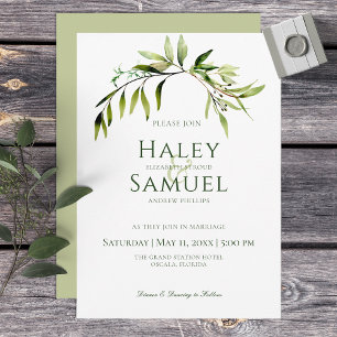 Rustikale Grünpflanzen Bough Light Green Wedding Einladung