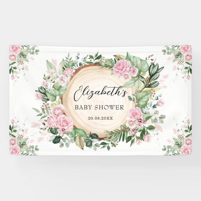 Rustikale Grünpflanzen Dusty Pink Floral Baby Dusc Banner (Horizontal)