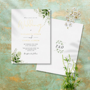 Rustikale Grünpflanzen Elegant Monogram Wedding Go Folieneinladung