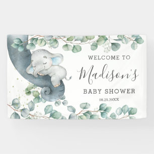 Rustikale Grünpflanzen Elephant Baby Shower Junge Banner