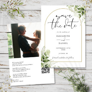 Rustikale Grünpflanzen Goldener Torbogen Foto QR C Save The Date