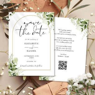 Rustikale Grünpflanzen Goldener Torbogen QR-Code H Save The Date