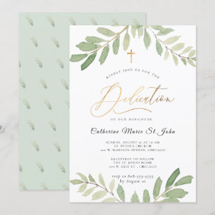 Rustikale Grünpflanzen Sage Green Imitats Golddedi Einladung