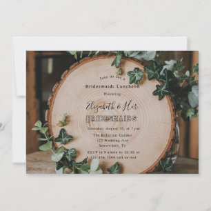 Rustikale Grünpflanzen und Holz Slice Bridesmaids  Einladung
