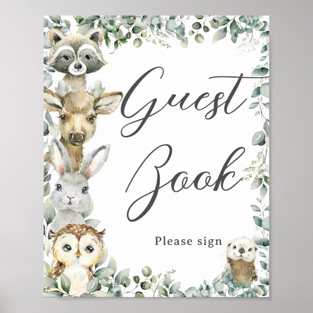 Rustikale Grünpflanzen Woodland Animals Baby Gäste Poster (Vorne)