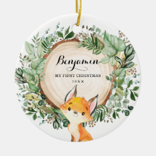Rustikale Grünpflanzen Woodland Fox Kindermädche Keramik Ornament