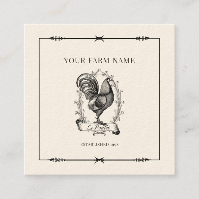 Rustikale Hähnchenfarm Logo-Square-Visitenkarte Quadratische Visitenkarte (Vorderseite)