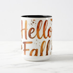Rustikale Hallo Herbst-Typografie-Kaffeetasse Zweifarbige Tasse