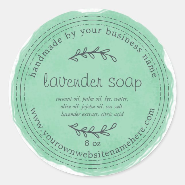 Rustikale, handgefertigte Lavendelseife Grün Runder Aufkleber (Vorderseite)