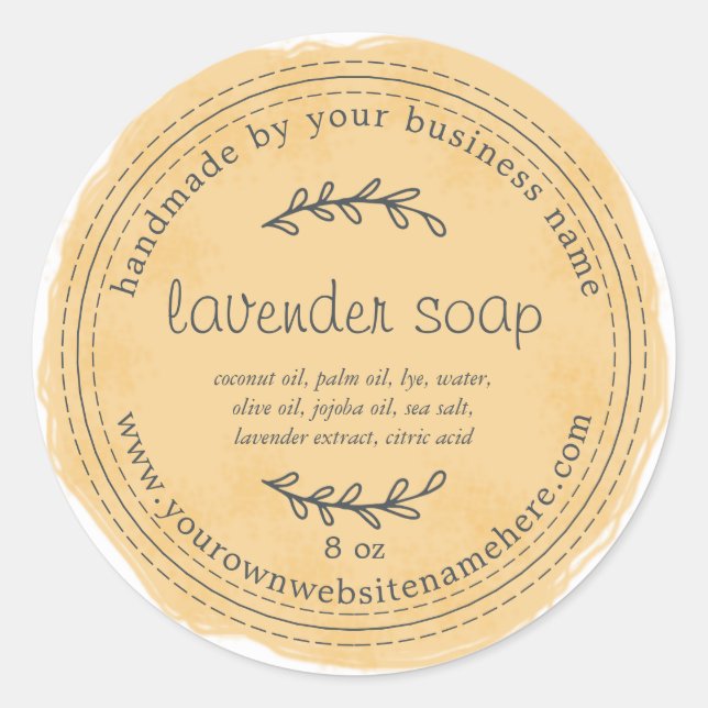 Rustikale, handgemachte Lavendelseife Gelb Runder Aufkleber (Vorderseite)