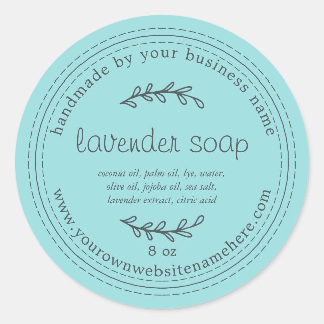 Rustikale, handgemachte Lavendelseife Türkis Blau Runder Aufkleber (Vorderseite)