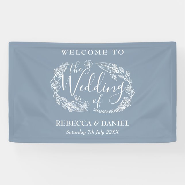 Rustikale handgezeichnet Blumengarten-Hochzeit Banner (Horizontal)