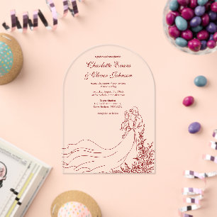 Rustikale handgezeichnete Ehepaar Burgundy Wedding Acryleinladungen