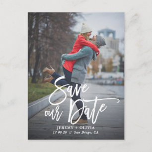 Rustikale Handschrift-Foto-Save-Our-Date-Postkarte Ankündigungspostkarte