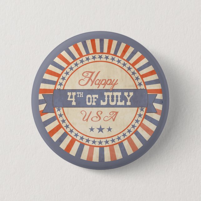 Rustikale Happy 4. Juli USA Sterne Streifen  Button (Vorderseite)