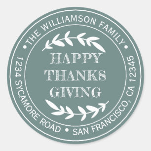 Rustikale Happy Thanksgiving Rücksendeadresse Grün Runder Aufkleber