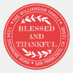 Rustikale Happy Thanksgiving Rücksendeadresse Rot Runder Aufkleber