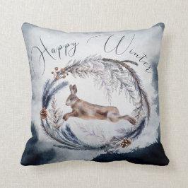 Rustikale Happy Winter Wreath Rabbit Wohngestaltun Kissen