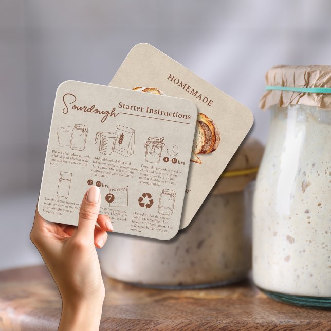 Rustikale, hausgemachte Anleitung für den Sourdoug Quadratische Visitenkarte (Rustic Homemade Sourdough Starter Instructions Square Business Card)