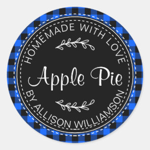 Rustikale hausgemachte Apple Pie Blue Black Karier Runder Aufkleber