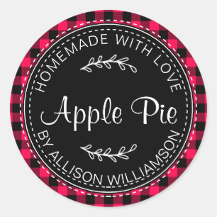 Rustikale hausgemachte Apple Pie Bright Pink Black Runder Aufkleber