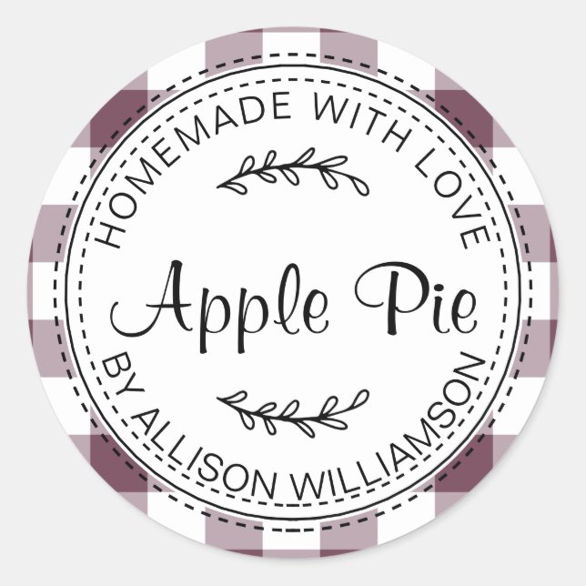 Rustikale, hausgemachte Backwaren Apple Pie Lila K Runder Aufkleber (Vorderseite)