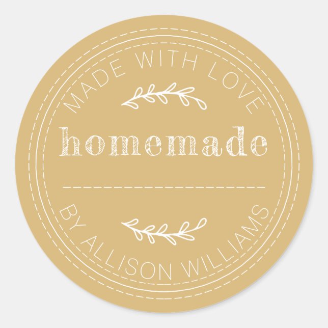 Rustikale hausgemachte Backwaren Jam Can Gold Yell Runder Aufkleber (Vorderseite)