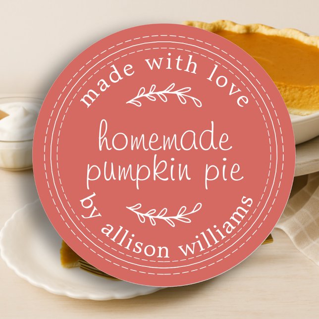 Rustikale hausgemachte Backwaren Pumpkin Pie Red Runder Aufkleber (Von Creator hochgeladen)